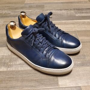 Magnanni Dark Navy Blue Full Grain Leather Sneakers EUC!